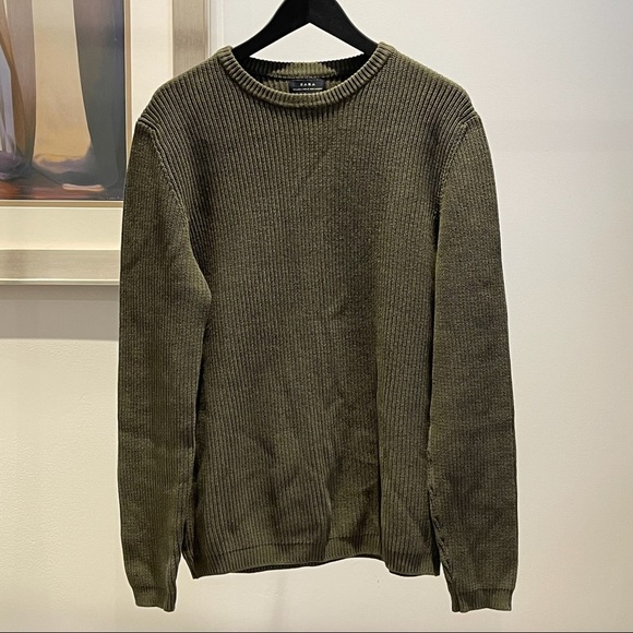 Zara Other - [L] Zara Men’s Hunter Green Knit Long Sleeve Crewneck Sweater